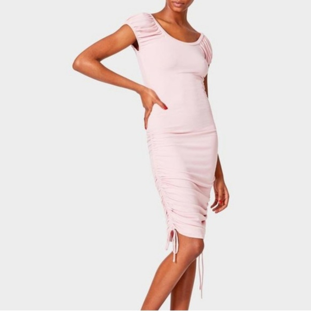 Betsey Johnson Pink Ruched Bodycon Midi Dress
